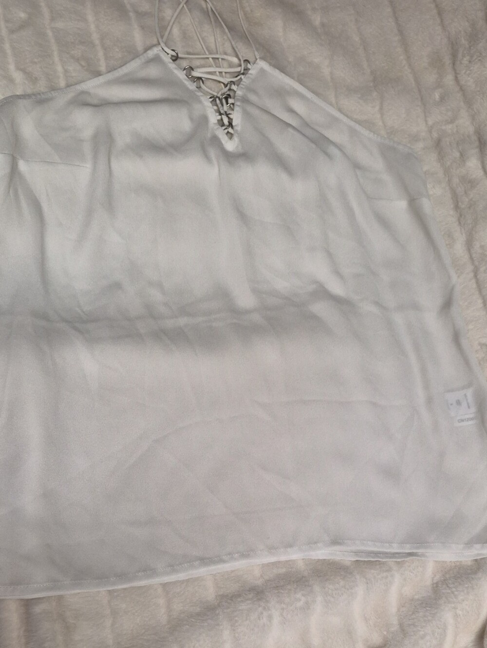 New York & Company White Lace-Up Halter Cami